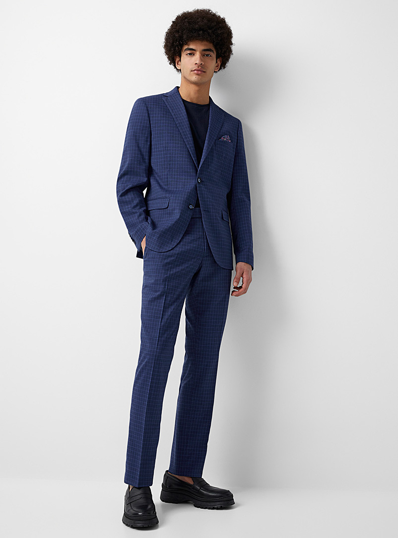 Soul of London Blue Royal blue check suit Slim fit for men