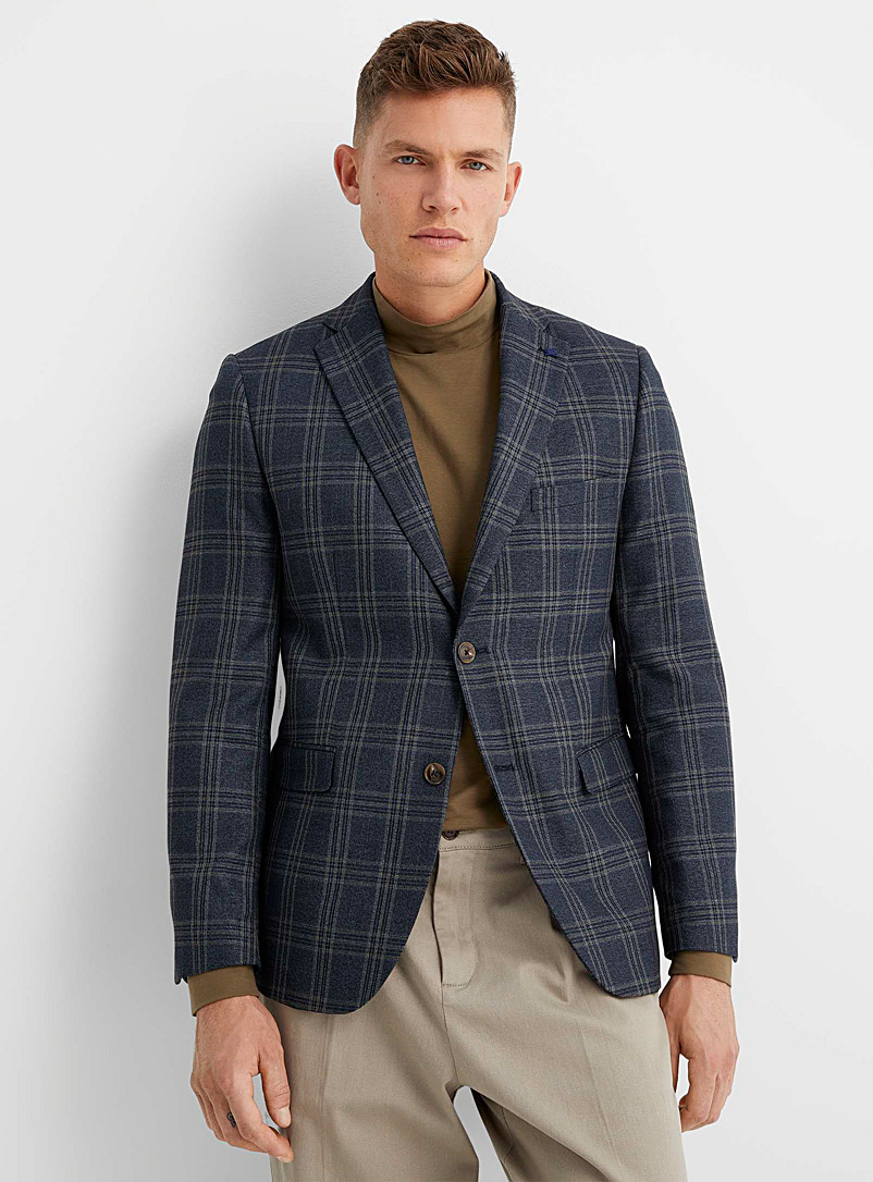 Soul of London Marine Blue Ochre-accent check jacket Slim fit for men