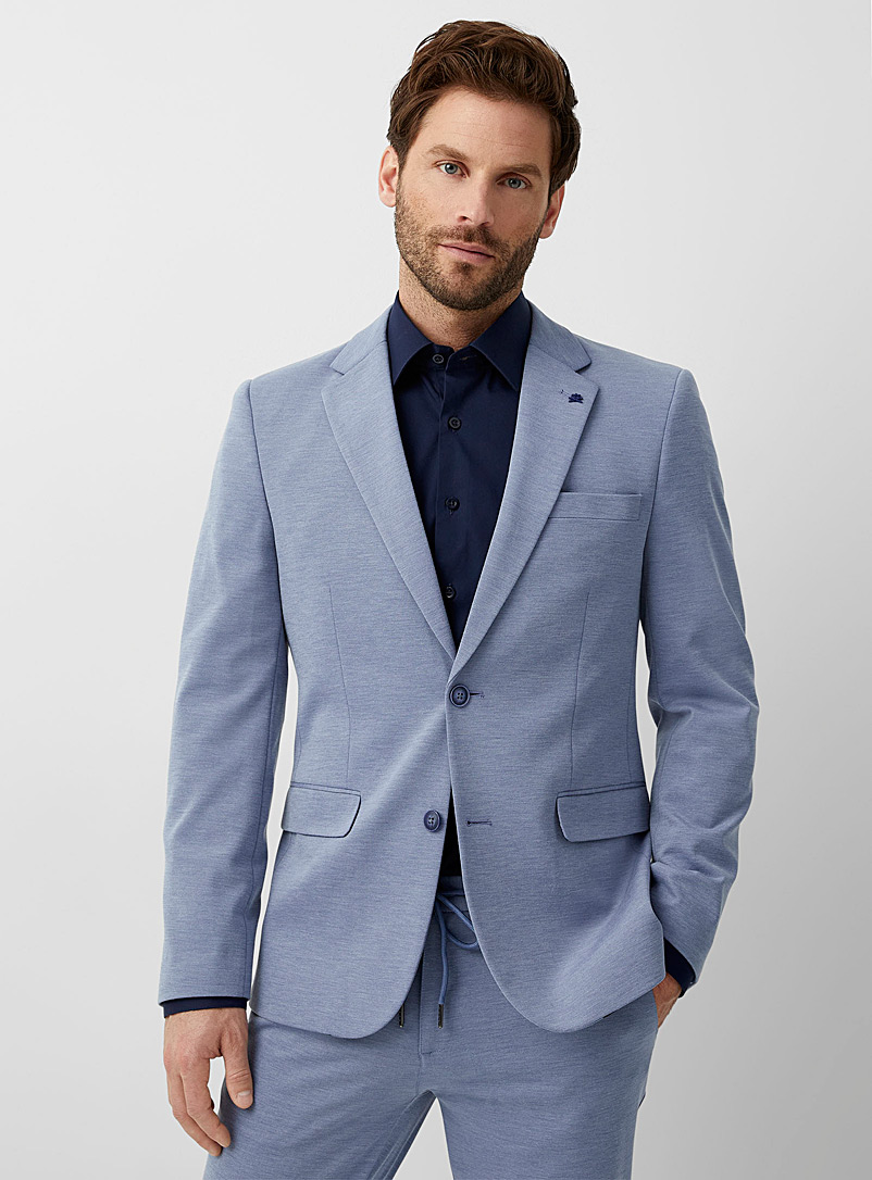 Soul of London Blue Solid knit jacket Slim fit for men