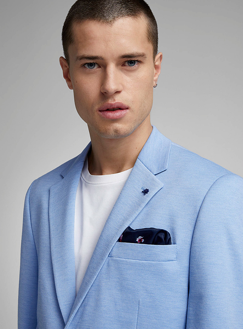 Soul of London Baby Blue Chambray-like knit jacket Slim fit for men