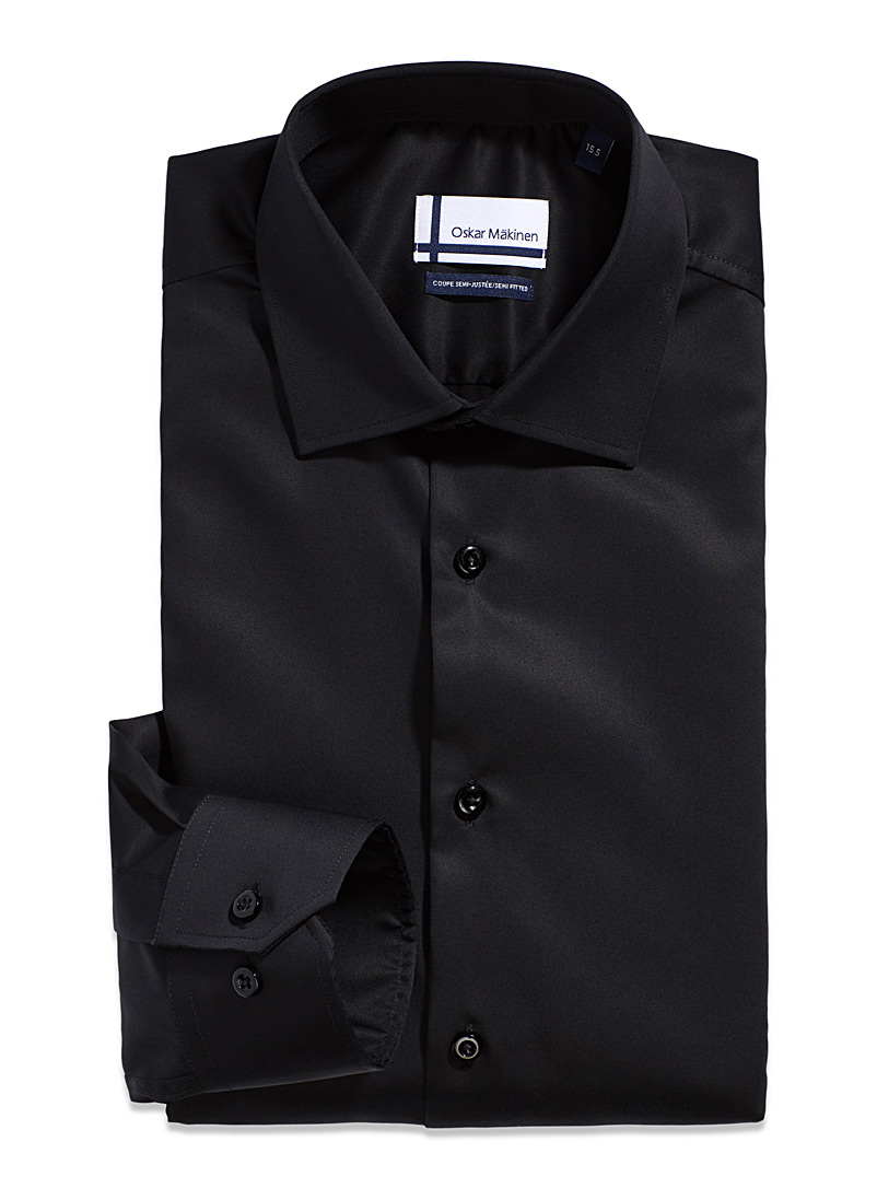 Oskar Mäkinen Black Cotton sateen shirt Modern fit for men