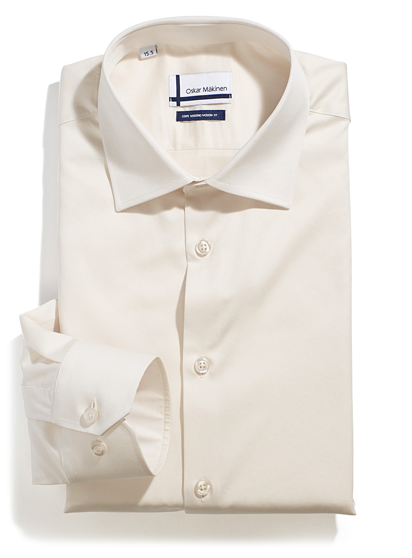 Oskar Mäkinen Ivory/Cream Beige Cotton sateen shirt Modern fit for men
