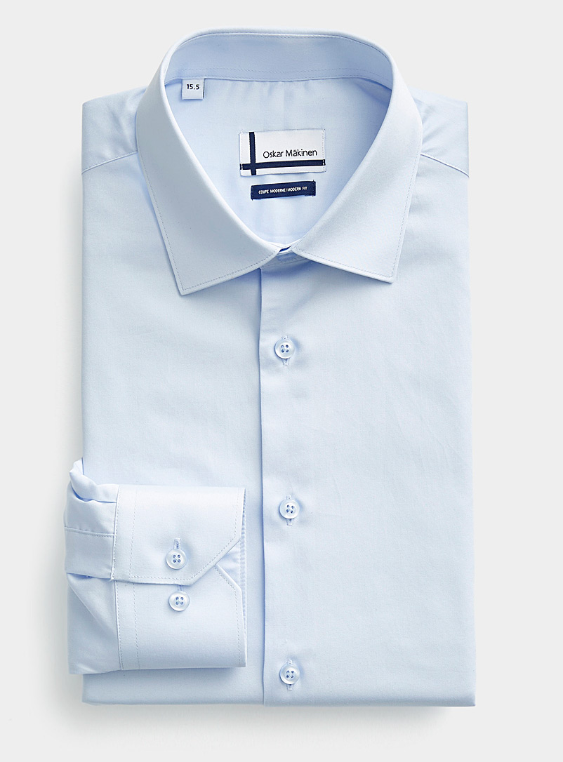 Oskar Mäkinen: La chemise coton satiné Coupe moderne Bleu pour homme