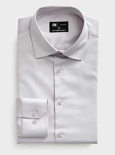 Le 31: La chemise essentielle coton satin&eacute; <b>Coupe moderne</b> Gris pour homme