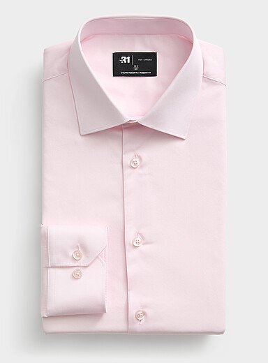 Le 31: La chemise essentielle coton satin&eacute; <b>Coupe moderne</b> Rose pour homme