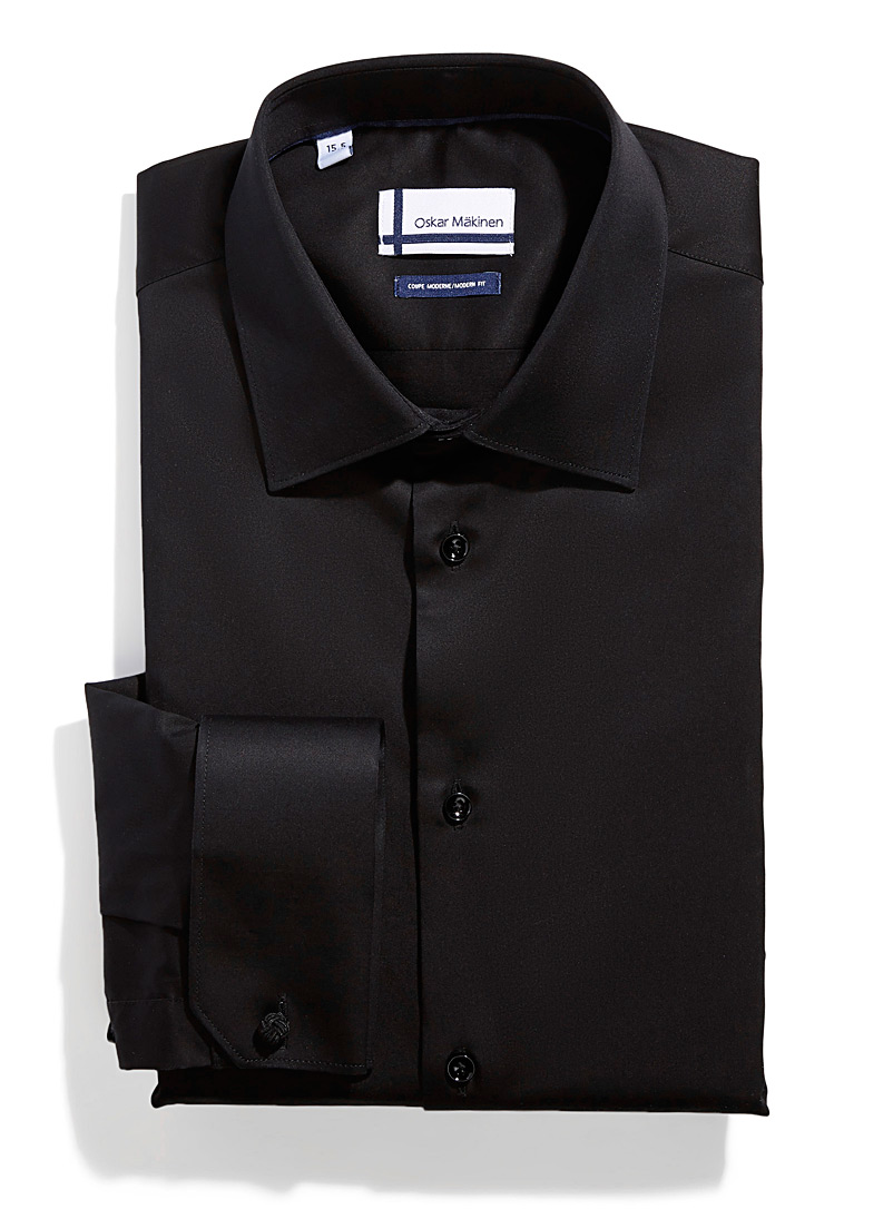 Oskar Mäkinen Black French cuff sateen shirt Modern fit for men