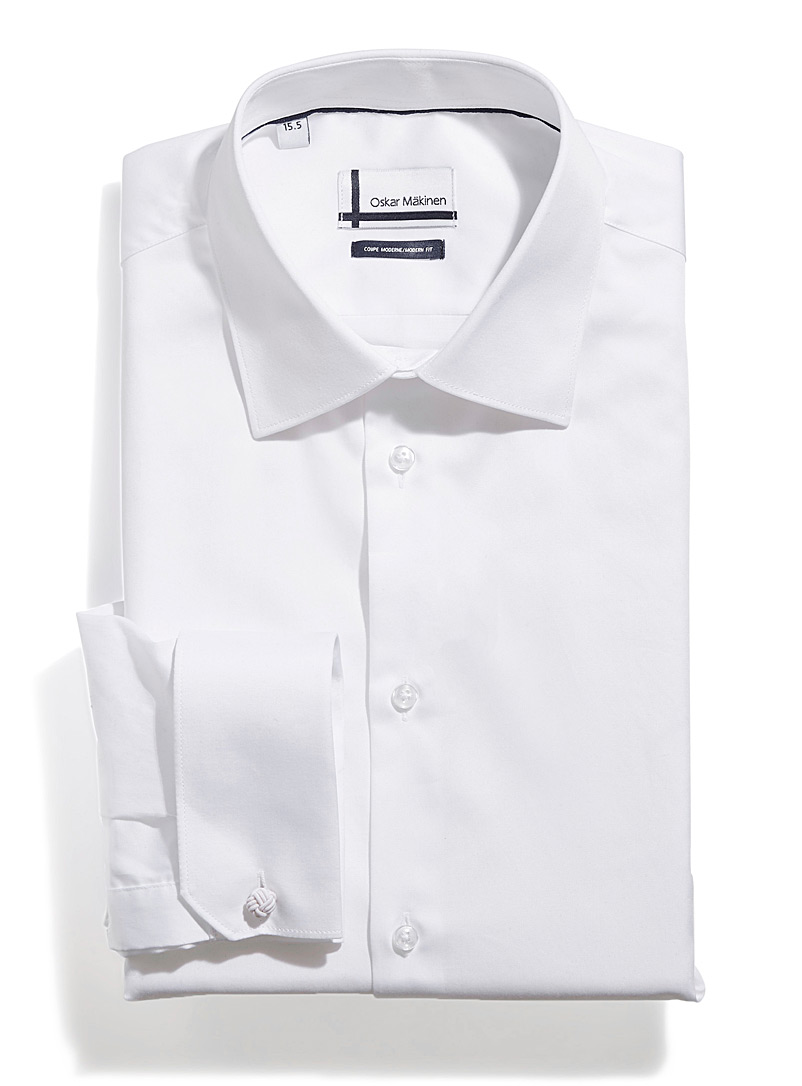 Oskar Mäkinen White French cuff sateen shirt Modern fit for men