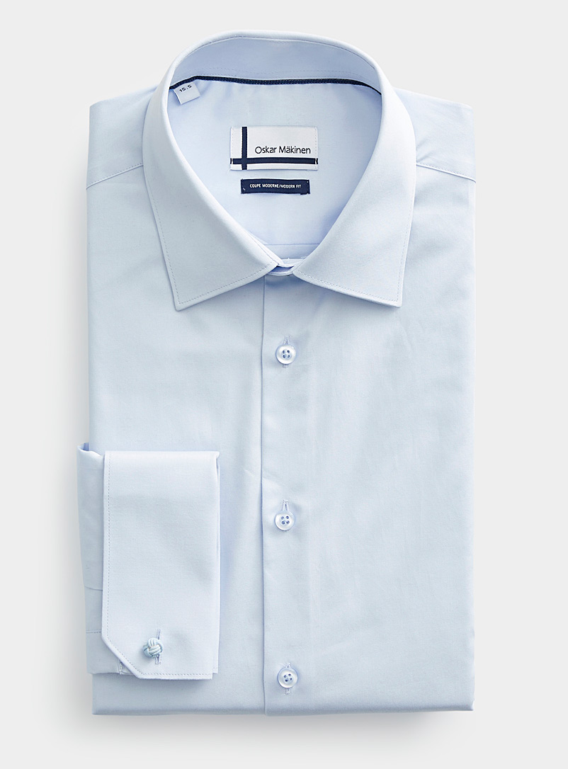 Oskar Mäkinen Baby Blue French cuff sateen shirt Modern fit for men