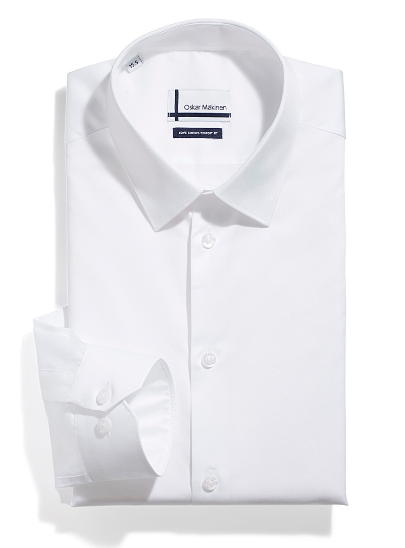 Oskar Mäkinen: La chemise classe affaires satinée Coupe confort Blanc pour homme