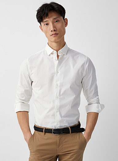 Le 31 White Colourful poplin shirt Modern fit for men