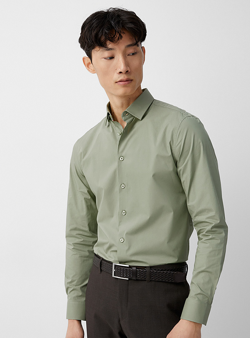 Le 31 Green Colourful poplin shirt Modern fit for men