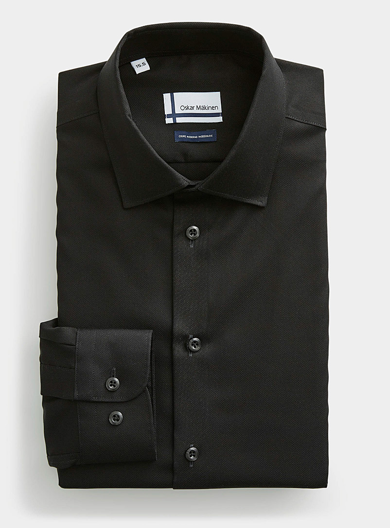 Chemise Homme Sans Repassage Extensible – Coupe Ajustée, Col à Bandes – Pour Bureau, Mariage, Soirée (Noir, Taille M) - 7