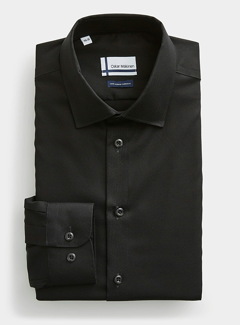 Oskar Mäkinen Black Piqué executive shirt Modern fit for men