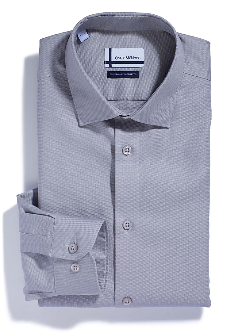 Oskar Mäkinen Slate Grey Non-iron piqué cotton shirt Modern fit for men