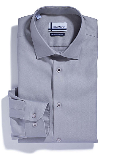 Oskar Mäkinen Slate Grey Non-iron piqué cotton shirt Modern fit for men