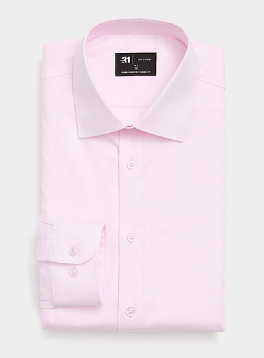 Le 31: La chemise Dobby sans repassage unie <b>Coupe moderne</b> Rose pour homme