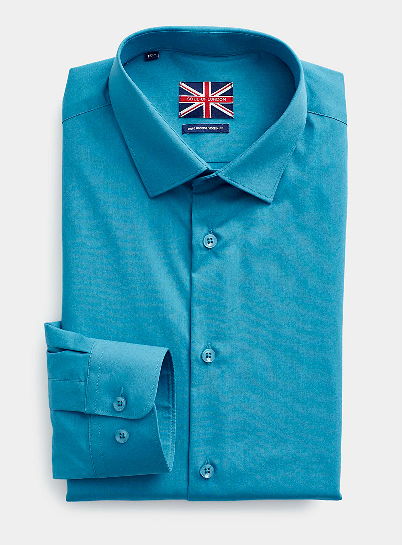 Soul of London Blue Minimalist stretch shirt Modern fit for men
