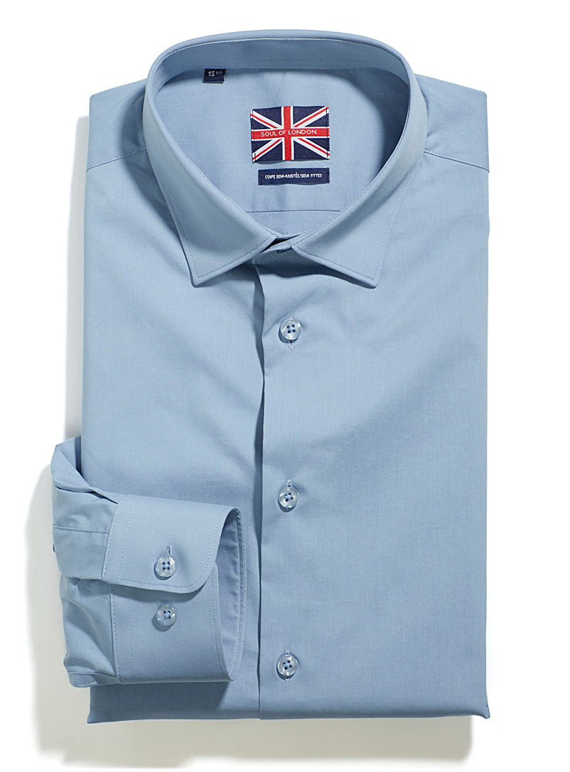 Soul of London Slate Blue Minimalist stretch shirt Modern fit for men