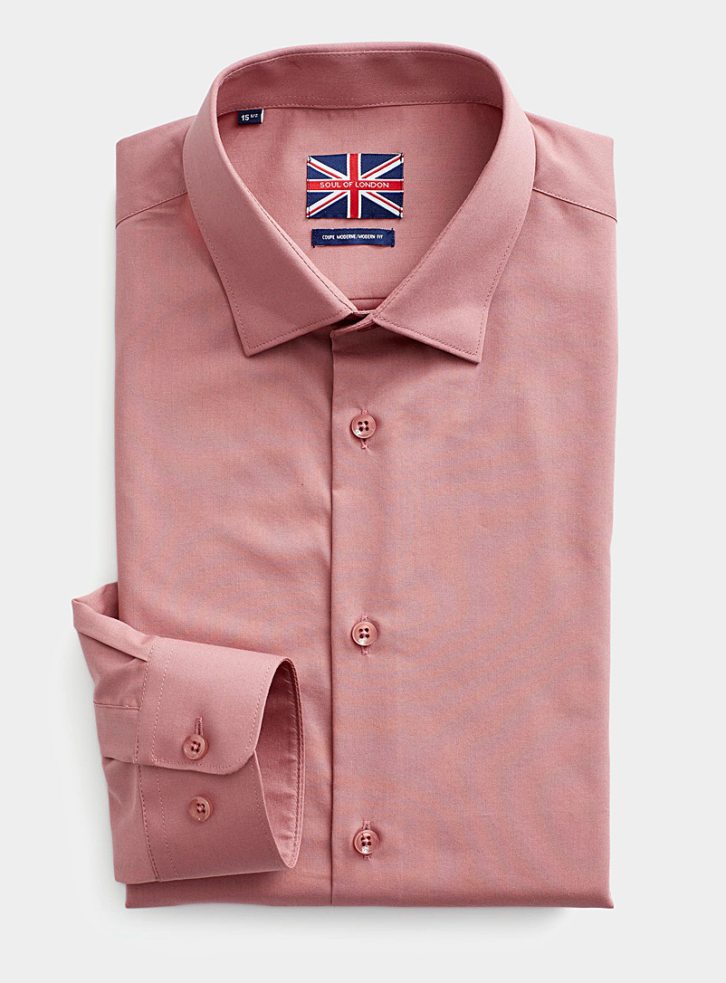Soul of London: La chemise minimale extensible Coupe moderne Vieux rose pour homme