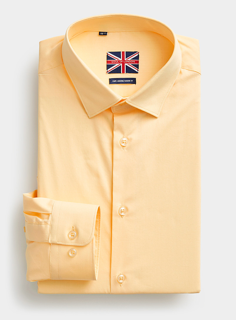 Soul of London: La chemise minimale extensible Coupe moderne Jaune or pour homme