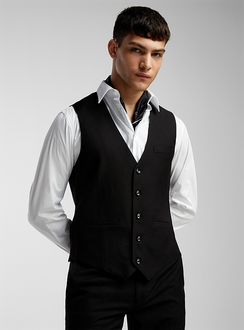 Soul of London Black Solid vest Semi-slim fit for men