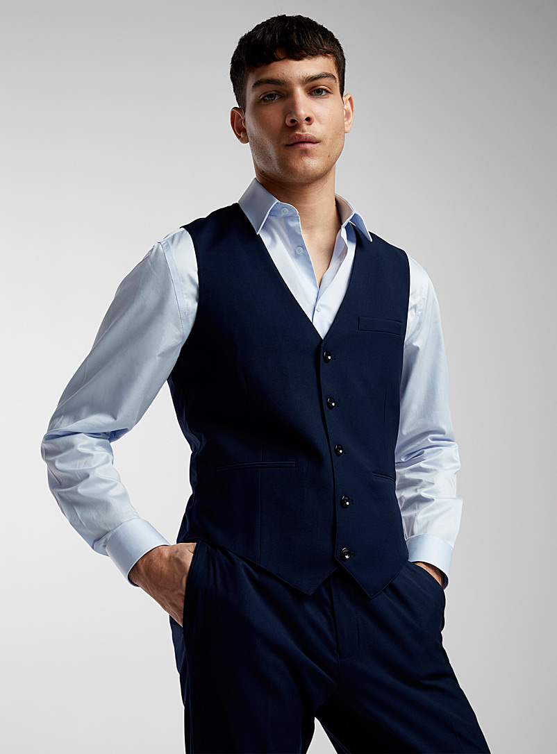 Soul of London Marine Blue Solid vest Semi-slim fit for men