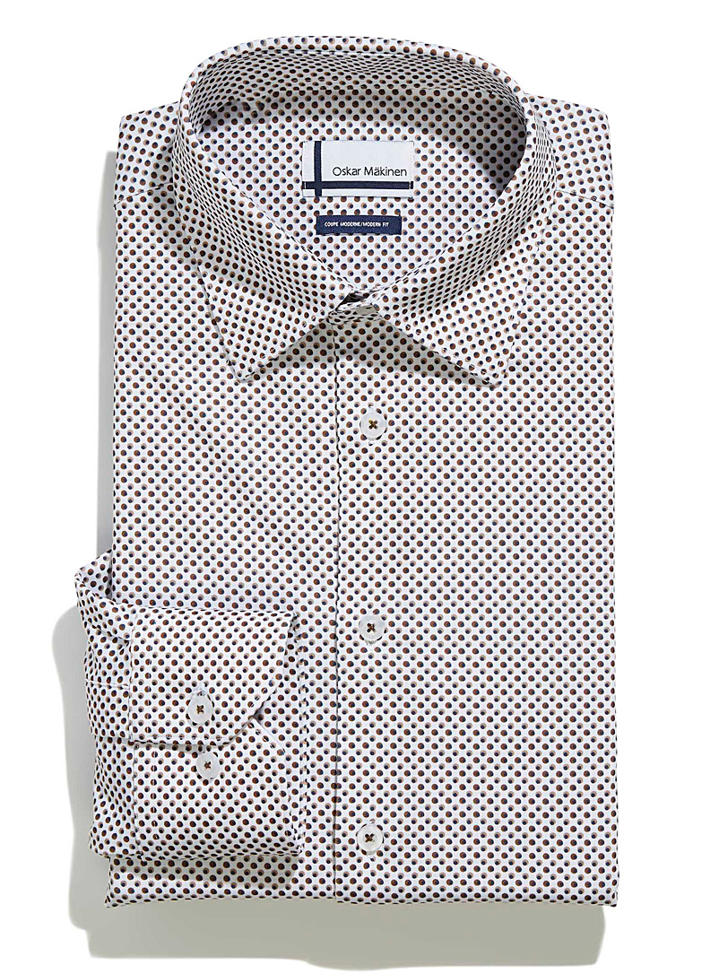Oskar Mäkinen Patterned White Double-dot knit shirt Modern fit for men