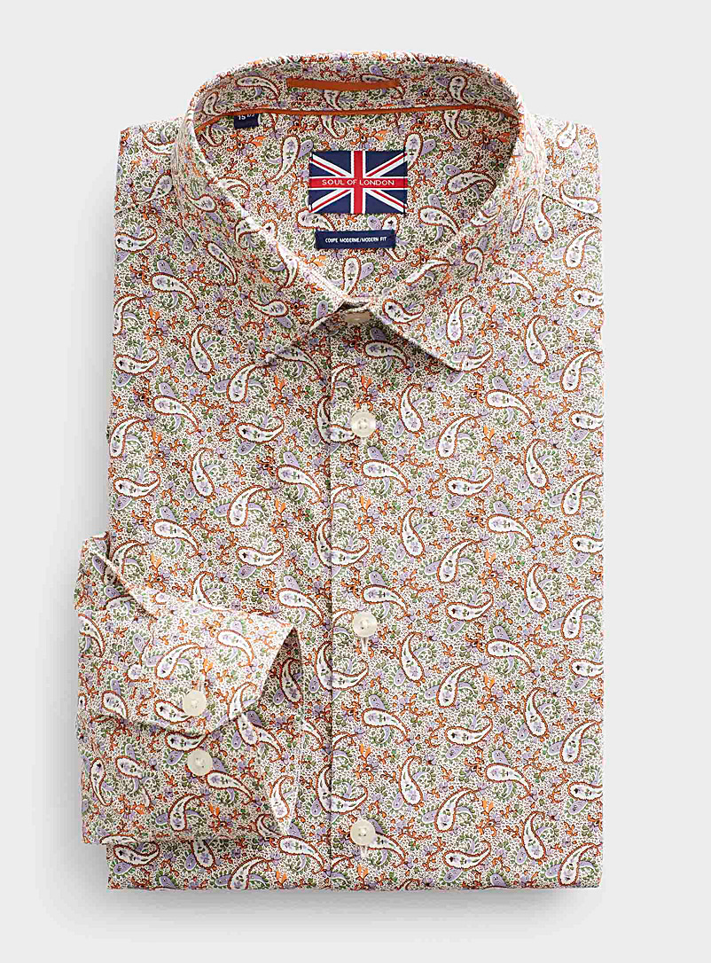 Soul of London: La chemise paisley accent lilas Coupe moderne Sable pour homme