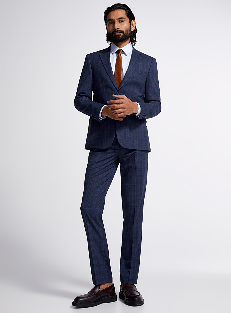 Navy Prince of Wales suit Slim fit, Soul of London, Shop Men's Slim Fit  Suits