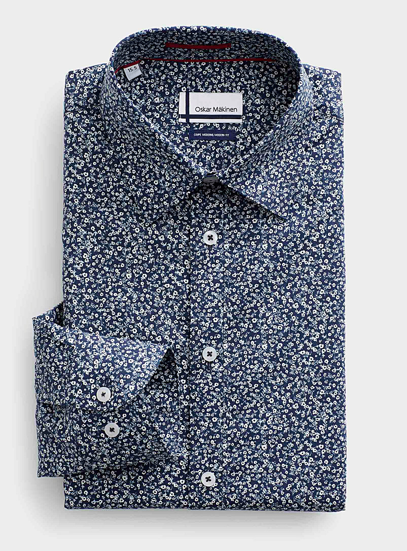 Oskar Mäkinen Marine Blue Flower field shirt Modern fit for men