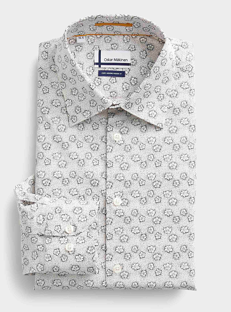 Oskar Mäkinen Patterned White Floral dotwork shirt Modern fit for men