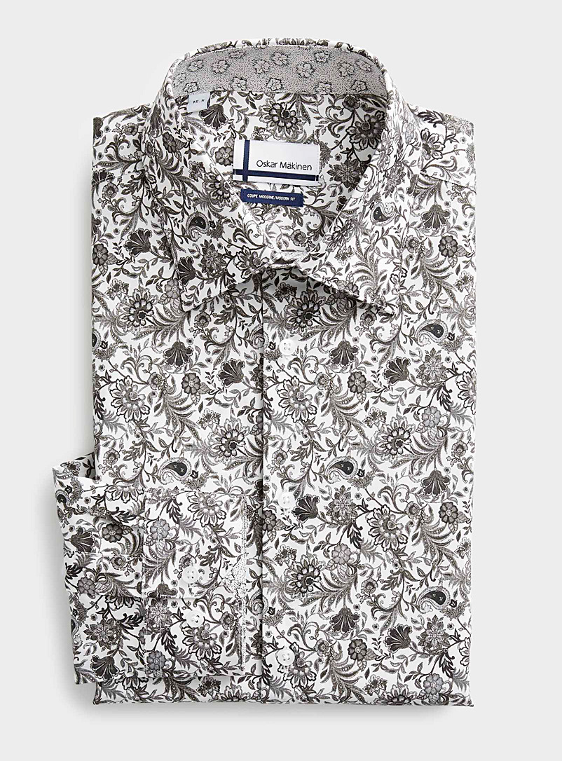 Oskar Mäkinen Patterned White Paisley shirt Modern fit for men