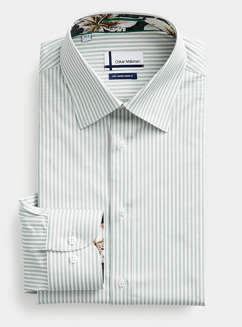 Oskar Mäkinen Patterned White Pistachio stripe shirt Modern fit for men