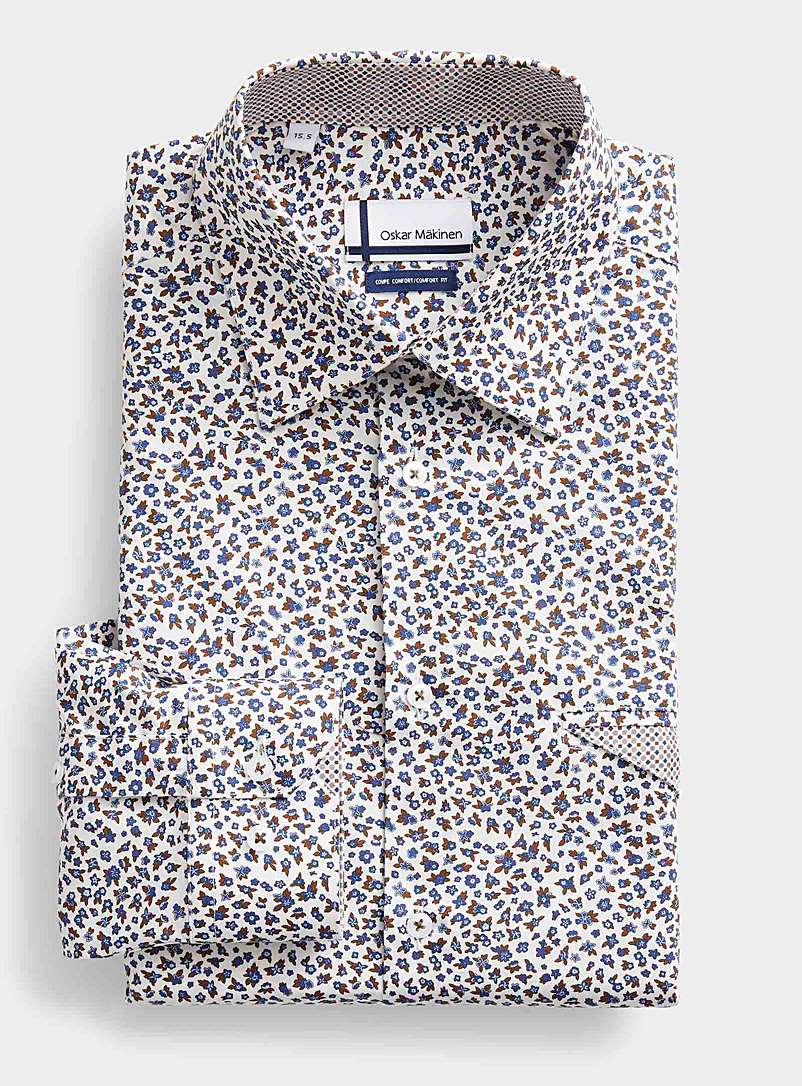 Oskar Mäkinen Patterned White Perwinkle shirt Comfort fit for men
