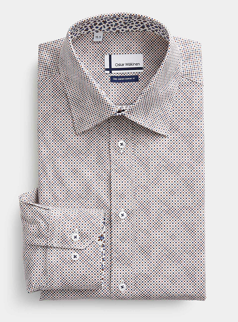 Oskar Mäkinen: La chemise mosaïque géométrique Coupe confort Blanc à motifs pour homme