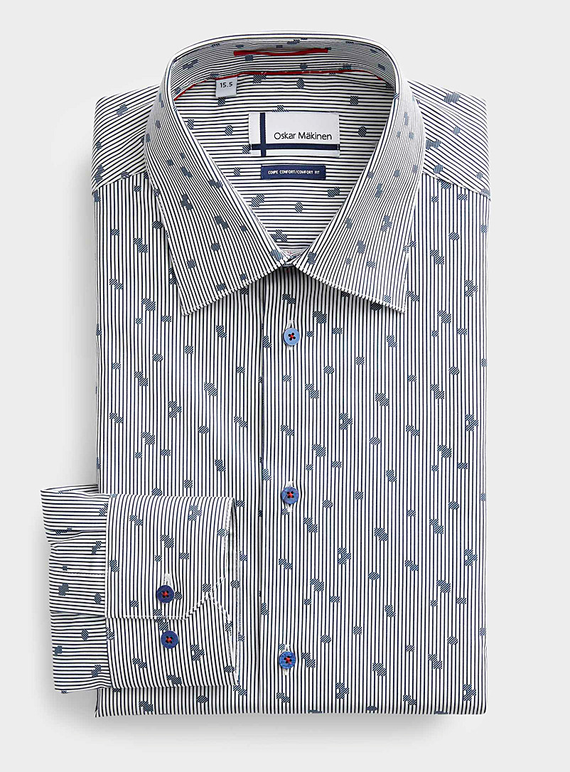 Oskar Mäkinen Patterned White Geo stripe shirt Comfort fit for men