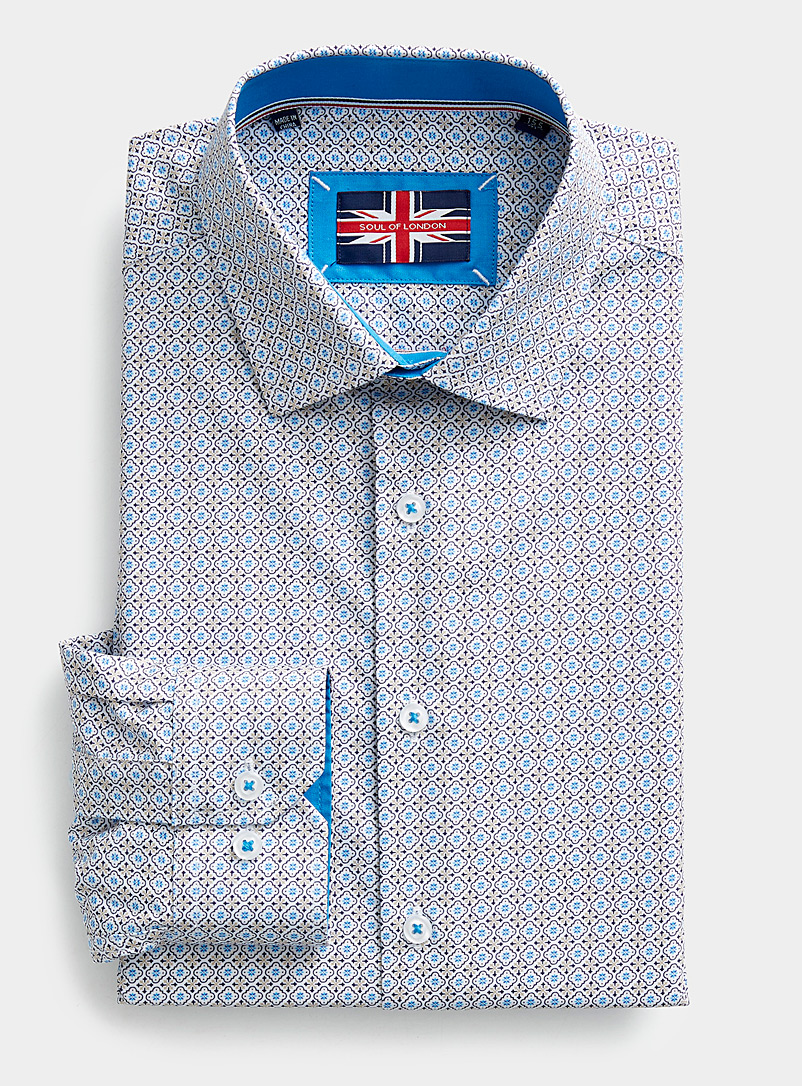 Soul of London: La chemise microfibre mosaïque naturelle Coupe ajustée Sable pour homme