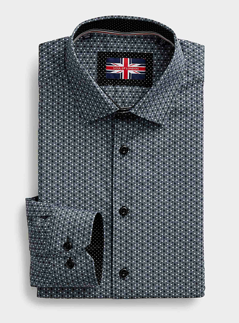 Soul of London: La chemise microfibre mosaïque forale Coupe ajustée Noir pour homme