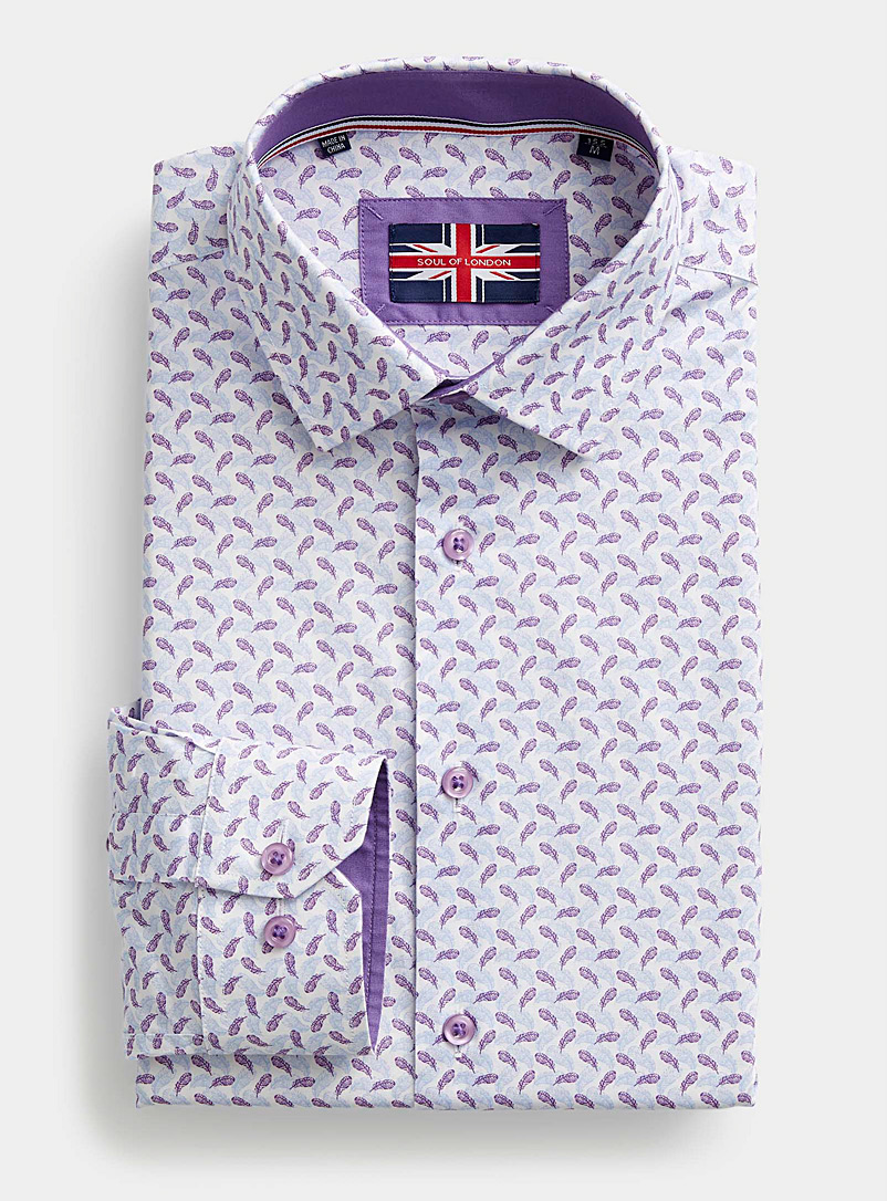 Soul of London: La chemise plumes lavande Coupe ajustée Mauve pour homme