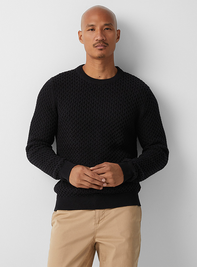 Le 31: Le pull tricot relief Noir pour homme