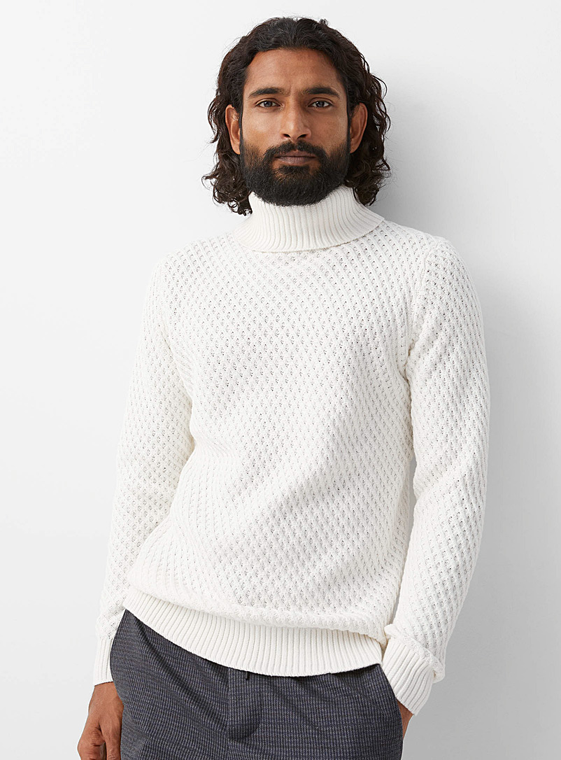 Le 31 Ivory White Diamond-knit turtleneck for men