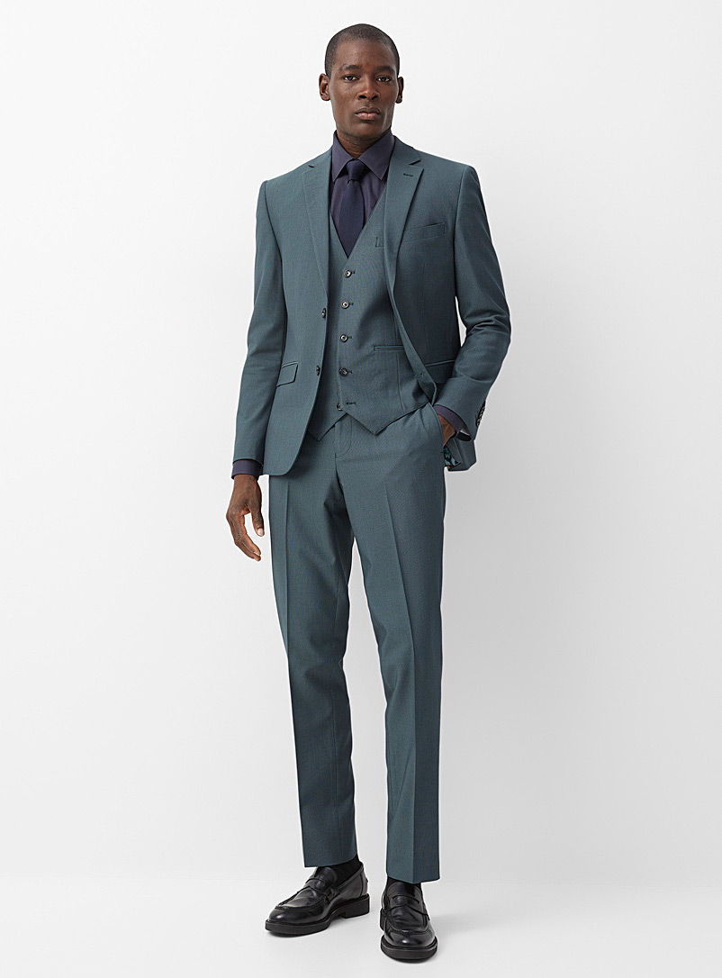 Soul of London Green Three-piece piqué suit Slim fit for men