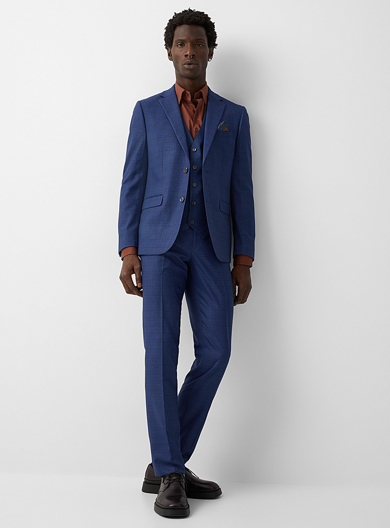 Soul of London Blue Prince of Wales 3-piece suit Slim fit for men