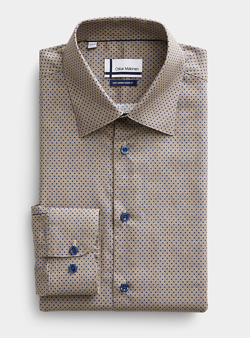 Oskar Mäkinen Brown Navy dotted shirt Modern fit for men