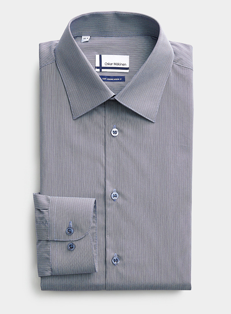 Oskar Mäkinen Marine Blue Mini-chevron shirt Modern fit for men