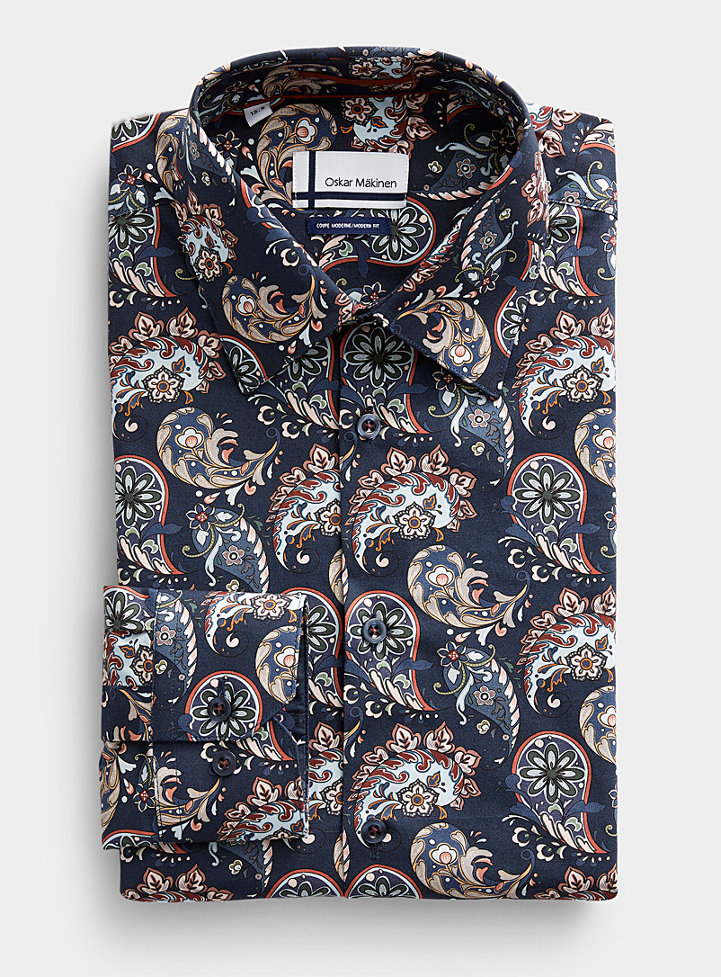 Oskar Mäkinen Patterned Black Floral paisley shirt Modern fit for men