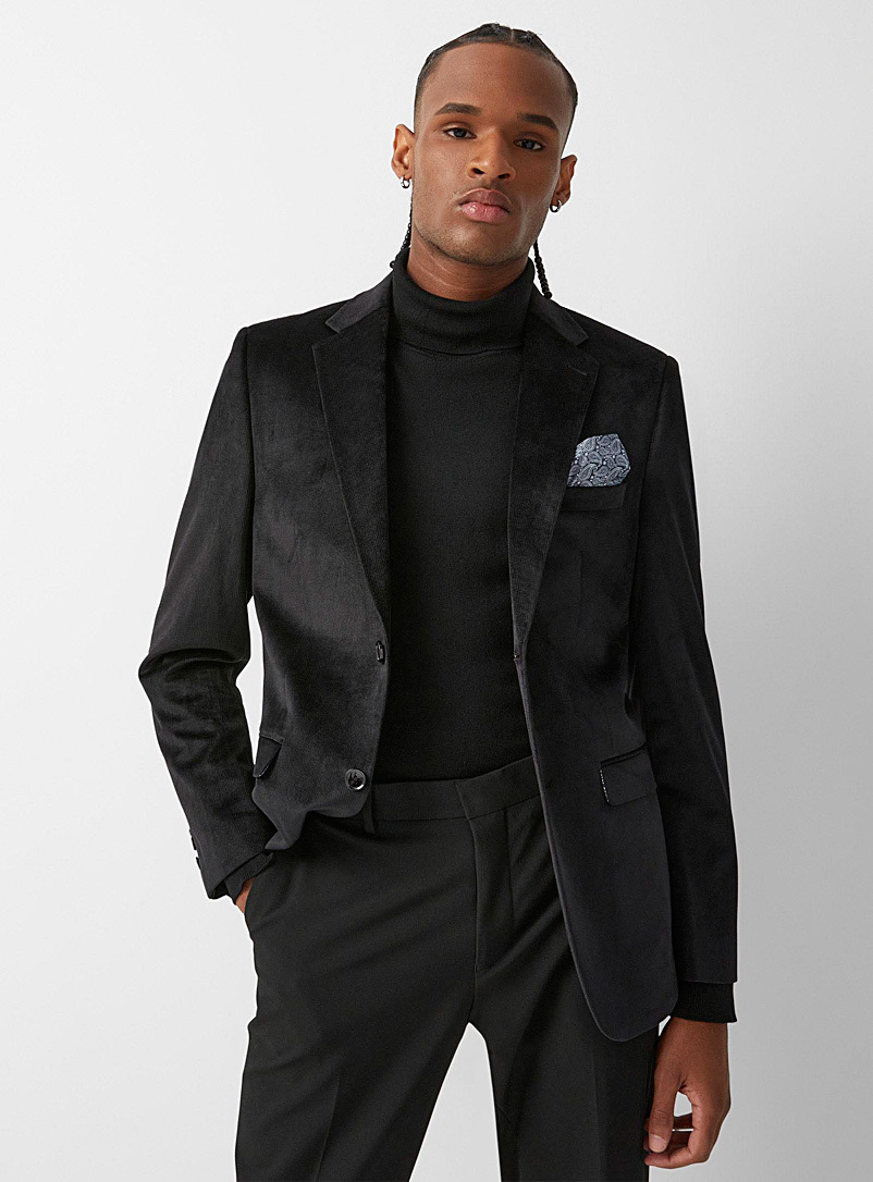 Soul of London Black Micro-check velvet jacket Slim fit for men