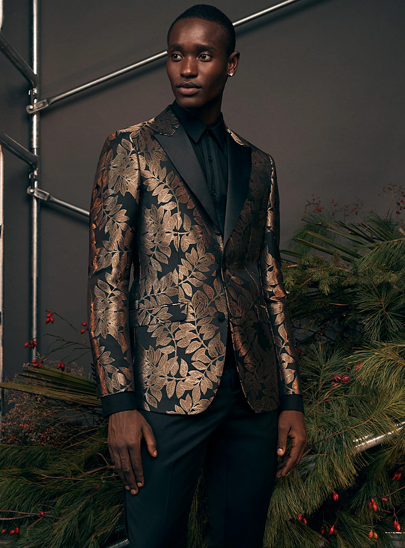 Soul of London Copper Maximalist flora tuxedo jacket Slim fit for men