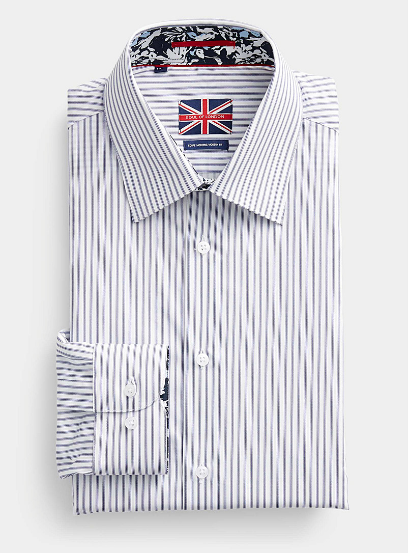 Soul of London: La chemise rayure collège Coupe moderne Blanc à motifs pour homme