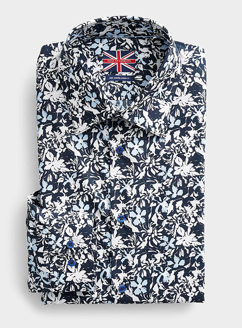 Soul of London: La chemise ombres florales Coupe moderne Gris pour homme